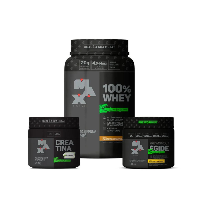 Combo Se Quiser Sim! - Max Titanium 100% Whey Dino  + Creatina Creapure 250g + Égide 300g  Dino