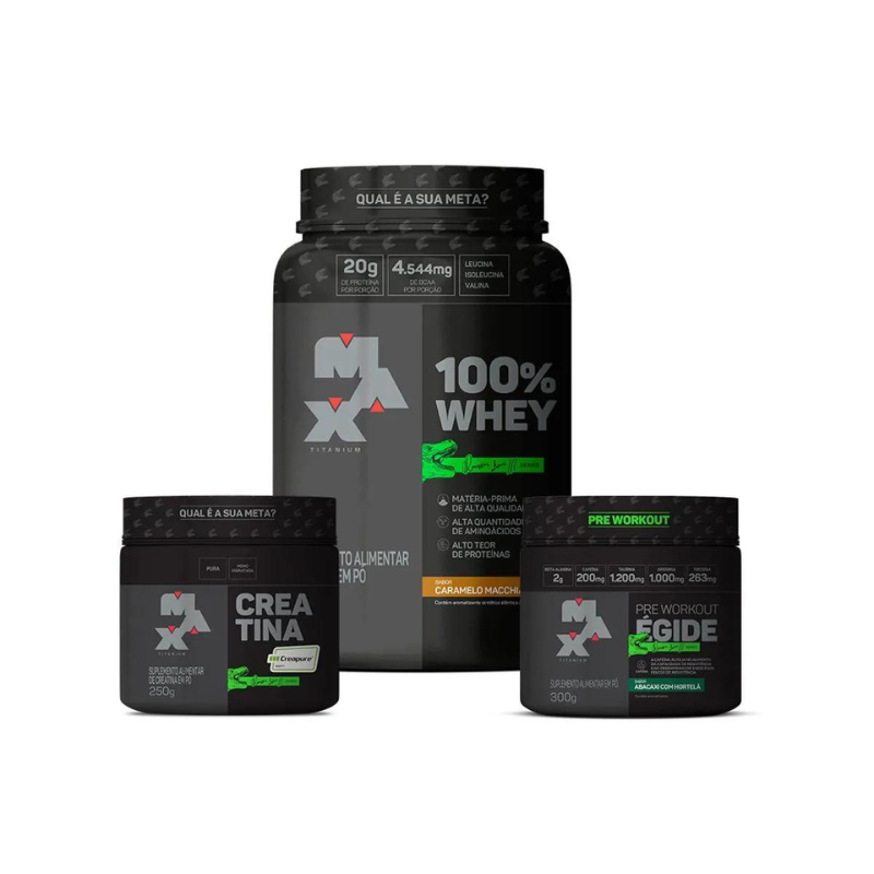 Combo Se Quiser Sim! - Max Titanium 100% Whey Dino  + Creatina Creapure 250g + Égide 300g  Dino