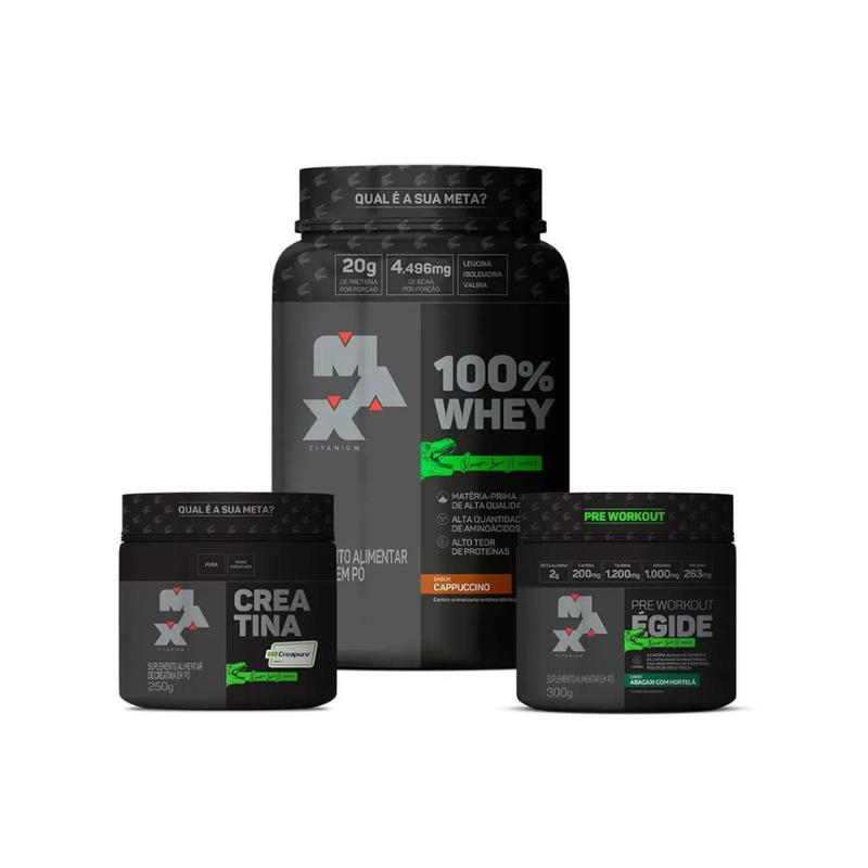 Combo Se Quiser Sim! - Max Titanium 100% Whey Dino  + Creatina Creapure 250g + Égide 300g  Dino