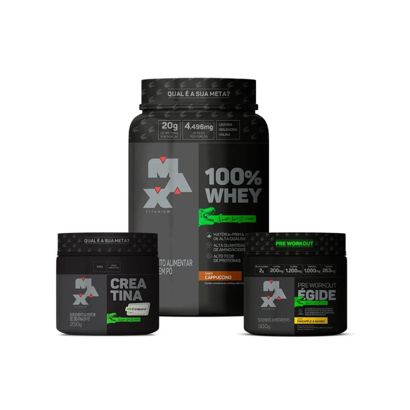 Combo Se Quiser Sim! - Max Titanium 100% Whey Dino  + Creatina Creapure 250g + Égide 300g  Dino